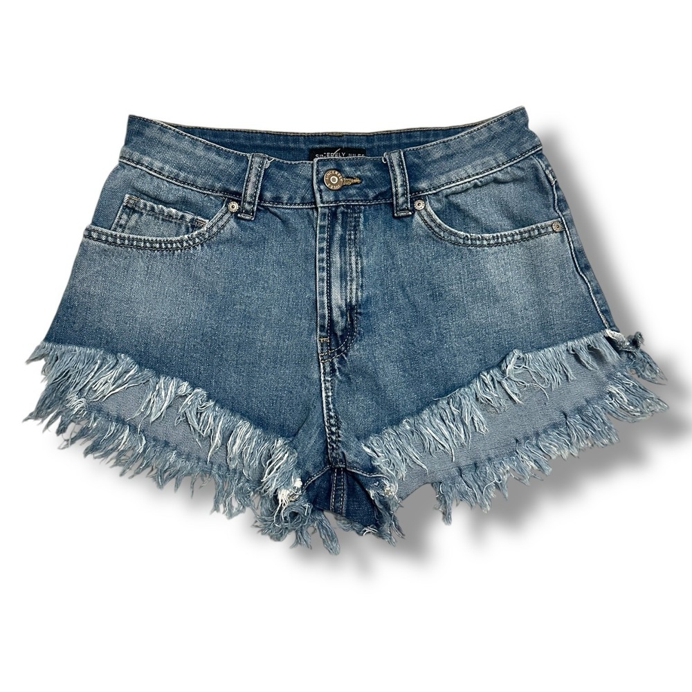 Sincerely‎ Jules Blue Frayed Cutoff Denim Booty Mini Shorts Women's 27 Raw Hem